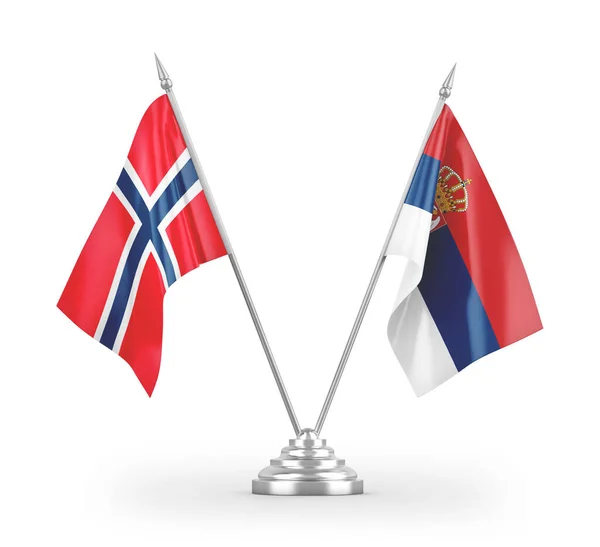 Serbia Norway Table Flags Isolated White Background Rendering — Stock Photo, Image