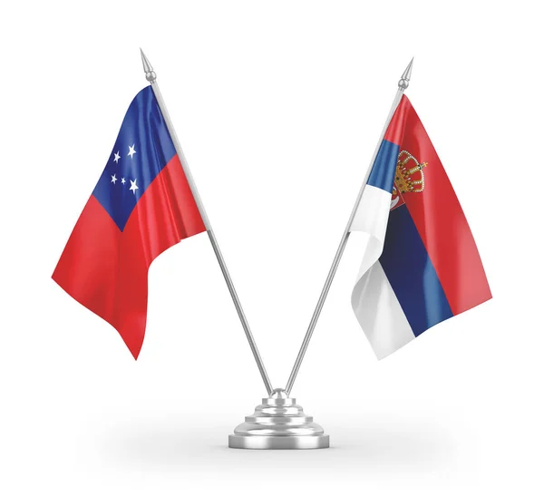 Banderas Mesa Serbia Samoa Aisladas Sobre Fondo Blanco Renderizado — Foto de Stock