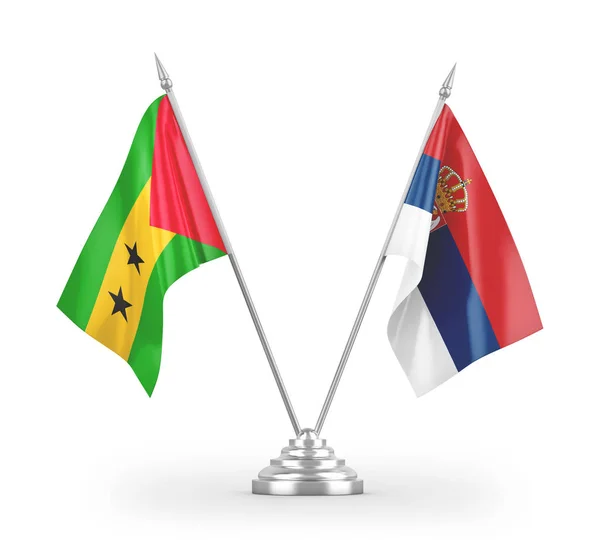 Serbia Sao Tome Principe Table Flags Isoled White Background Rendering — стокове фото