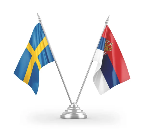 Banderas Mesa Serbia Suecia Aisladas Sobre Fondo Blanco Renderizado —  Fotos de Stock