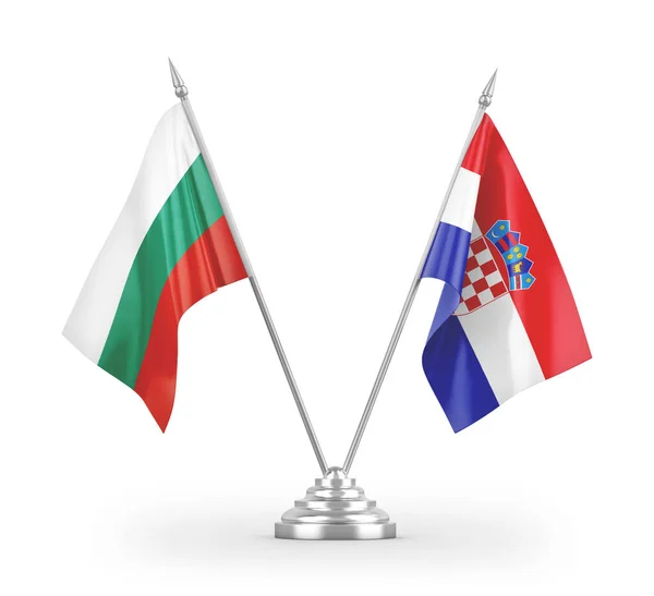 Banderas Mesa Croacia Bulgaria Aisladas Sobre Fondo Blanco — Foto de Stock