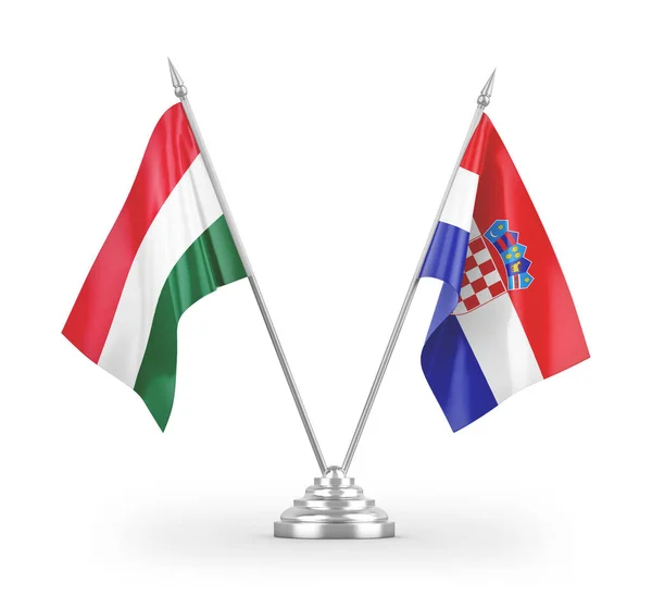 Croatia Hungary Table Flags Isolated White Background Rendering — Stock Photo, Image