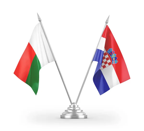 Banderas Mesa Croacia Madagascar Aisladas Sobre Fondo Blanco — Foto de Stock