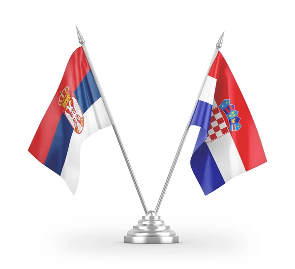 Banderas Mesa Croacia Serbia Aisladas Sobre Fondo Blanco — Foto de Stock