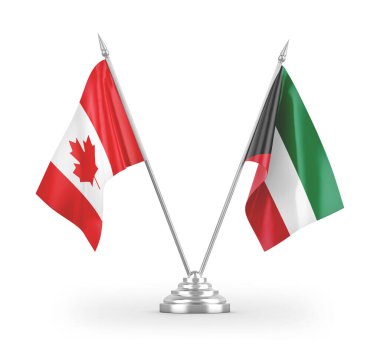 Kuveyt ve Kanada masa bayrakları beyaz arkaplan 3D görüntüleme