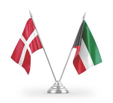 Kuveyt ve Danimarka bayrakları beyaz arkaplan 3d görüntüleme üzerinde izole