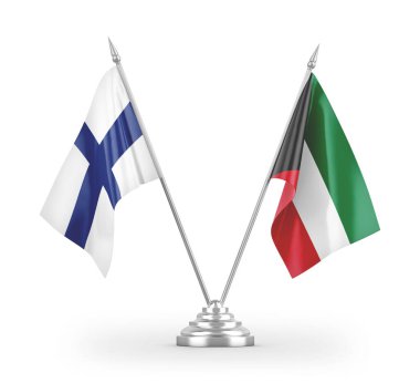 Kuveyt ve Finlandiya bayrakları beyaz arkaplan 3D görüntüleme üzerinde izole edildi