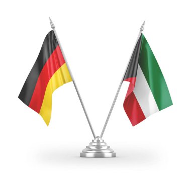 Kuveyt ve Almanya masa bayrakları beyaz arkaplan 3D görüntüleme üzerinde izole