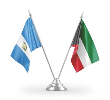 Beyaz arkaplan üzerinde izole edilmiş Kuveyt ve Guatemala masa bayrakları 3d