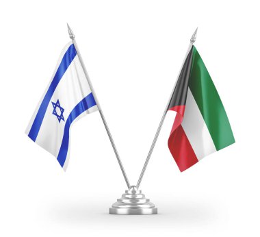 Kuveyt ve İsrail bayrakları beyaz arkaplan 3D görüntüleme üzerinde izole