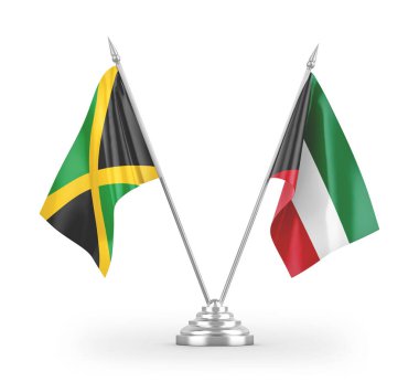 Beyaz arkaplandaki Kuveyt ve Jamaika masa bayrakları 3 boyutlu görüntüleme