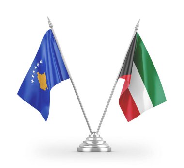 Kuveyt ve Kosova bayrakları beyaz arka planda izole edilmiş 3D görüntüleme