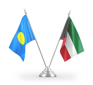 Beyaz arkaplan üzerinde izole edilmiş Kuveyt ve Palau tablo bayrakları