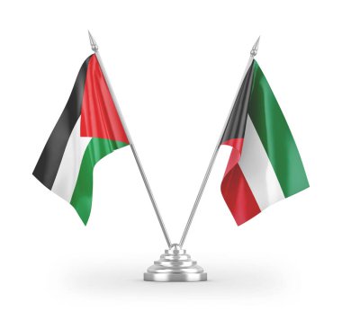 Kuveyt ve Filistin masa bayrakları beyaz arka planda izole edilmiş 3D görüntüleme