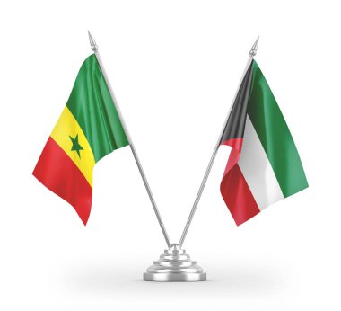 Beyaz arkaplan üzerinde izole edilmiş Kuveyt ve Senegal masa bayrakları