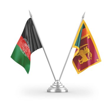Sri Lanka ve Afganistan masa bayrakları beyaz arkaplandaki 3D görüntüleme