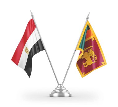 Sri Lanka ve Mısır masa bayrakları beyaz arkaplandaki 3D görüntüleme
