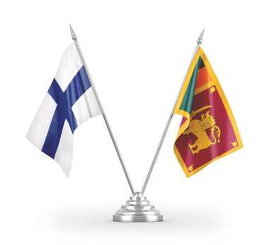 Sri Lanka ve Finlandiya masa bayrakları beyaz arkaplan 3d görüntüleme üzerinde izole