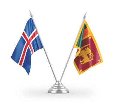 Sri Lanka ve İzlanda masa bayrakları beyaz arkaplanda izole edilmiş 3d görüntüleme