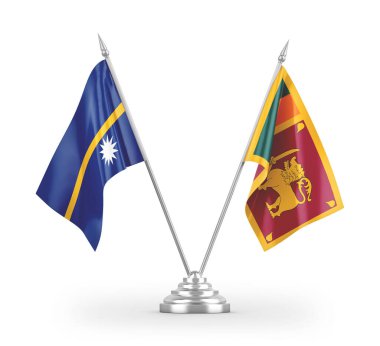 Sri Lanka ve Nauru masa bayrakları beyaz arkaplandaki 3D görüntüleme