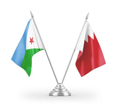 Bahreyn ve Cibuti masa bayrakları beyaz arkaplanda izole edilmiş 3d görüntüleme