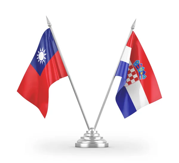 Croatia Taiwan Table Flags Isolated White Background Rendering — Stock Photo, Image