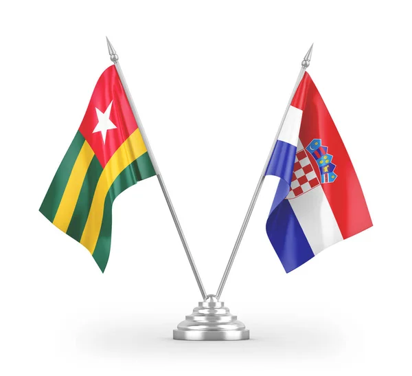 Banderas Mesa Croacia Togo Aisladas Sobre Fondo Blanco Renderizado — Foto de Stock