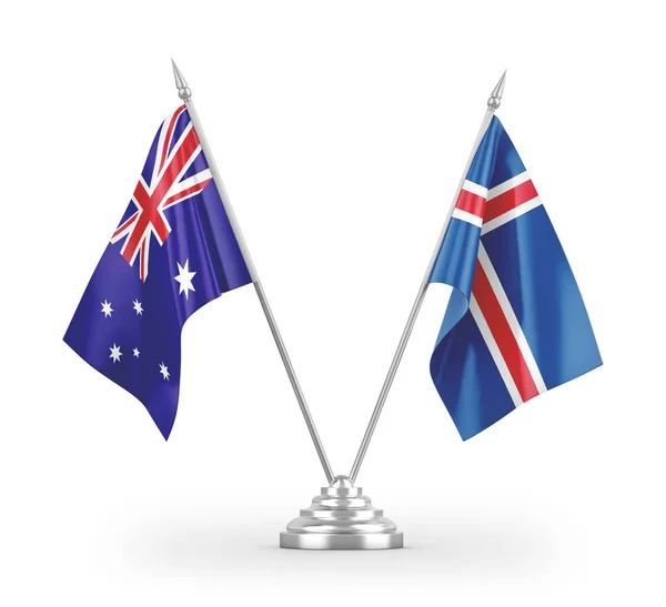 Izland Ausztrália Tábla Zászlók Elszigetelt Fehér Háttér Renderelés — Stock Fotó