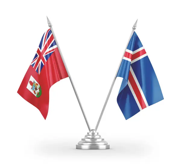 Bandeiras Mesa Islândia Bermudas Isoladas Fundo Branco Renderização — Fotografia de Stock