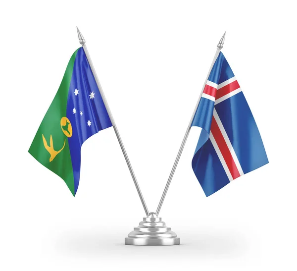 Iceland Christmas Island Table Flags Isolated White Background Rendering — Stock Photo, Image
