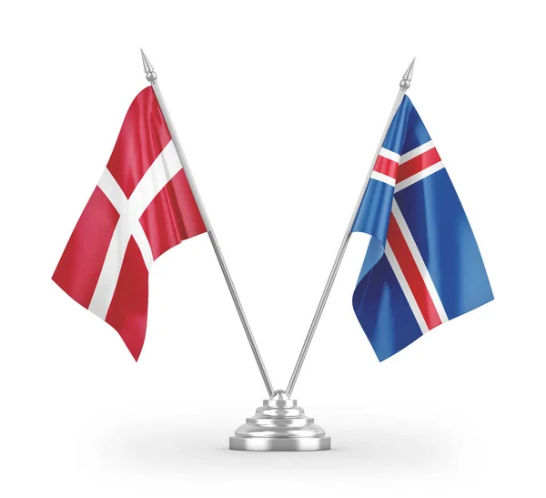 Banderas Mesa Islandia Dinamarca Aisladas Sobre Fondo Blanco —  Fotos de Stock