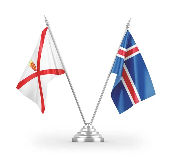 Banderas Mesa Islandia Jersey Aisladas Sobre Fondo Blanco —  Fotos de Stock