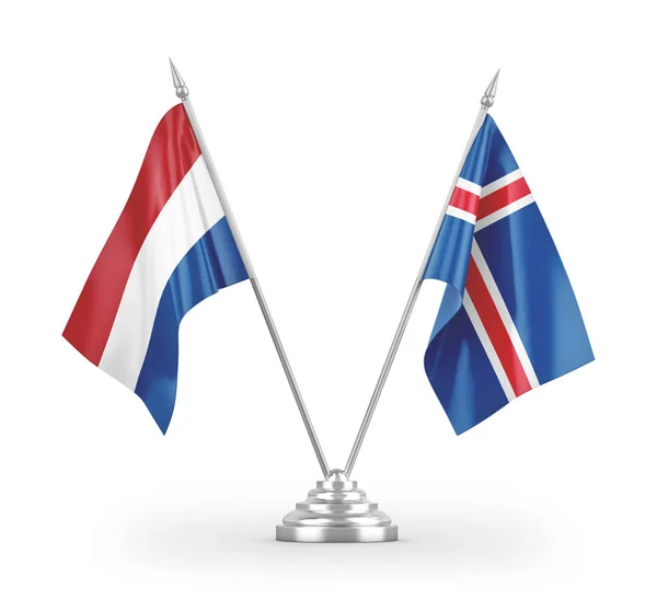 Σημαίες Πινάκων Ισλανδίας Και Κάτω Χωρών Απομονωμένες Λευκό Φόντο Rendering — Φωτογραφία Αρχείου