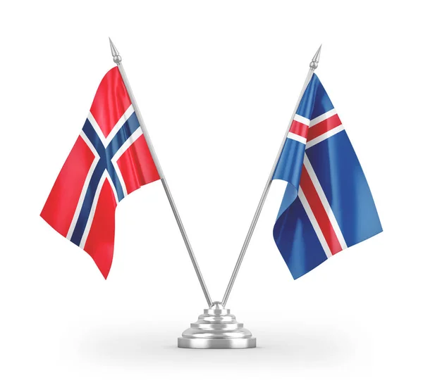 Banderas Mesa Islandia Noruega Aisladas Sobre Fondo Blanco —  Fotos de Stock