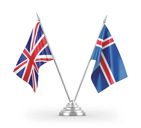 Island Och Storbritannien Tabell Flaggor Isolerade Vit Bakgrund Rendering — Stockfoto
