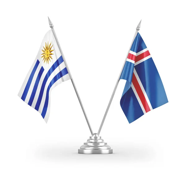 Iceland Uruguay Table Flags Isolated White Background Rendering — Stock Photo, Image
