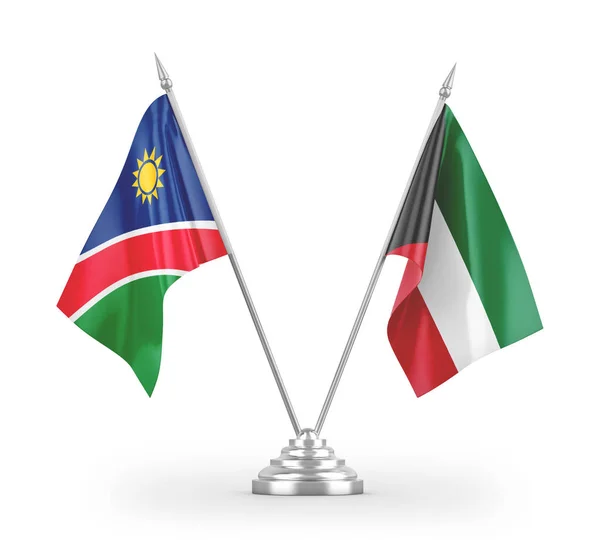 Κουβέιτ Και Ναμίμπια Επιτραπέζια Σημαίες Απομονώνονται Λευκό Φόντο Απόδοση — Φωτογραφία Αρχείου