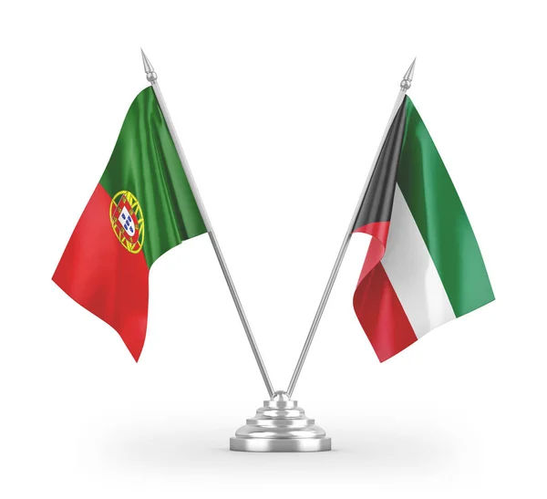 Флаги Таблиц Кувейта Португалии Белом Фоне — стоковое фото