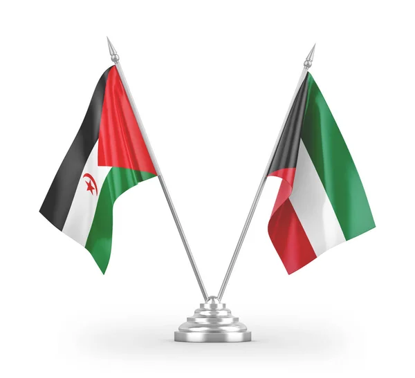 Banderas Mesa Kuwait Sahara Occidental Aisladas Sobre Fondo Blanco —  Fotos de Stock
