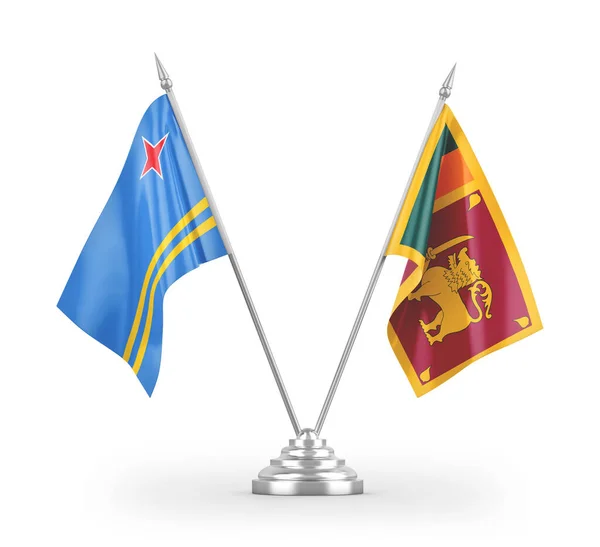 Banderas Mesa Sri Lanka Aruba Aisladas Sobre Fondo Blanco — Foto de Stock
