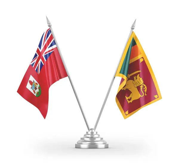 Bandeiras Mesa Sri Lanka Bermudas Isoladas Fundo Branco Renderização — Fotografia de Stock