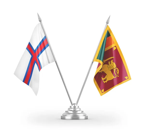 Sri Lanka Och Färöarna Bordsflaggor Isolerade Vit Bakgrund Rendering — Stockfoto