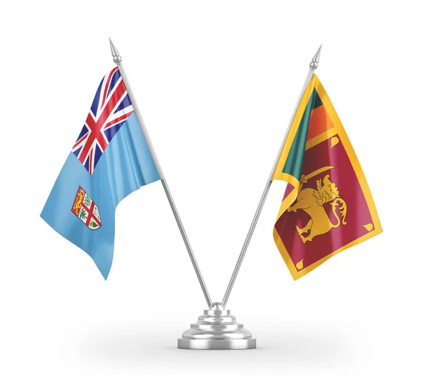Bandeiras Mesa Sri Lanka Fiji Isoladas Fundo Branco Renderização — Fotografia de Stock