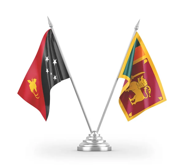 Sri Lanka Papua Yeni Gine Masa Bayrakları Beyaz Arkaplanda Izole — Stok fotoğraf