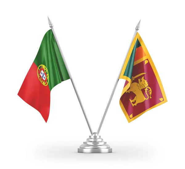 Σρι Λάνκα Και Πορτογαλία Επιτραπέζια Σημαίες Απομονώνονται Λευκό Φόντο Απόδοση — Φωτογραφία Αρχείου