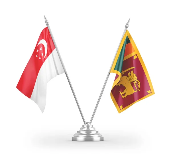 Bandeiras Mesa Sri Lanka Singapura Isoladas Fundo Branco Renderização — Fotografia de Stock
