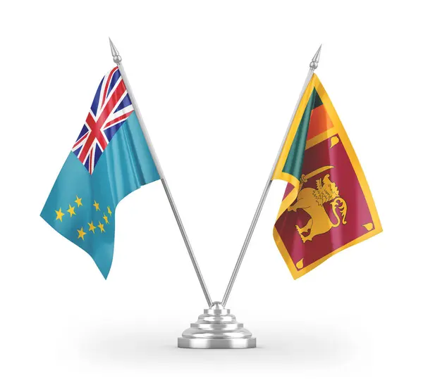 Bandeiras Mesa Sri Lanka Tuvalu Isoladas Fundo Branco Renderização — Fotografia de Stock