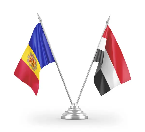 Banderas Mesa Yemen Andorra Aisladas Sobre Fondo Blanco — Foto de Stock