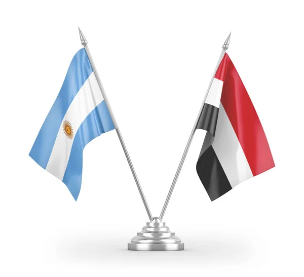 Banderas Mesa Yemen Argentina Aisladas Sobre Fondo Blanco — Foto de Stock