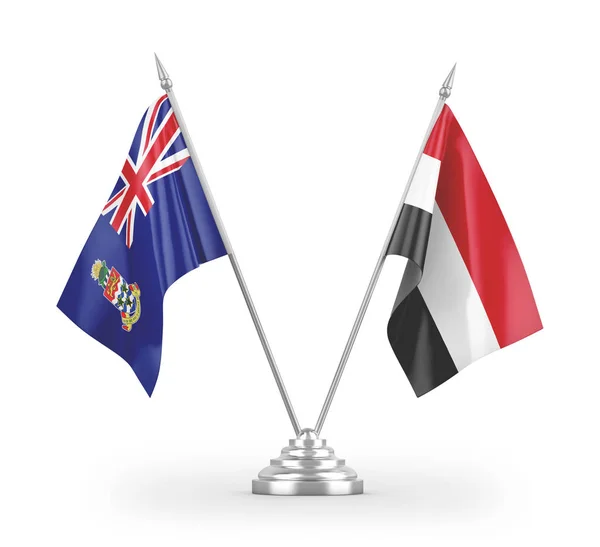 Banderas Mesa Yemen Islas Caimán Aisladas Sobre Fondo Blanco — Foto de Stock